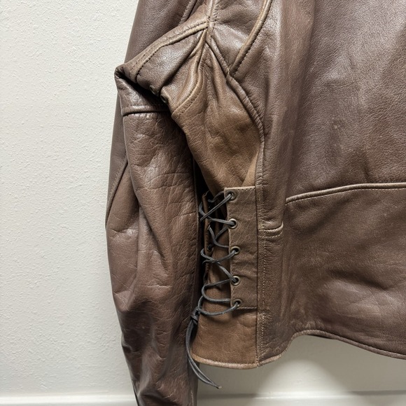 Vintage Motorcycle Jacket Belted Chocolate Brown Worn Look Size XL 100% Leather - Picture 8 of 16